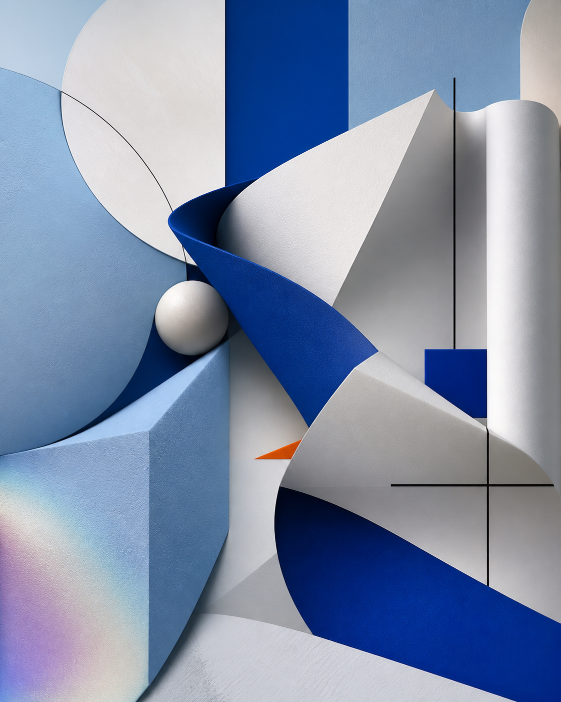Mavi geometrik formlardan oluşan soyut sanat çalışması